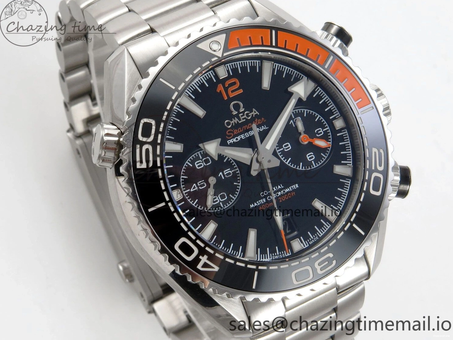 0517 Timeless Planet Ocean 600M Chrono SS VRF 1:1 Best Edition Black Orange Bezel Black Dial on SS Bracelet A 7652